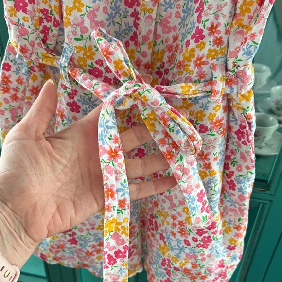 Sleeveless Linen-Blend Tie-Front Romper for Girls - Picture 3 of 6